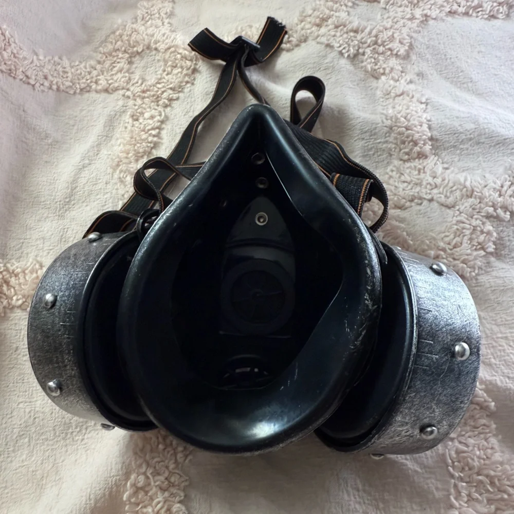 Silver Color Steampunk Double Respirator Mask with Spikes